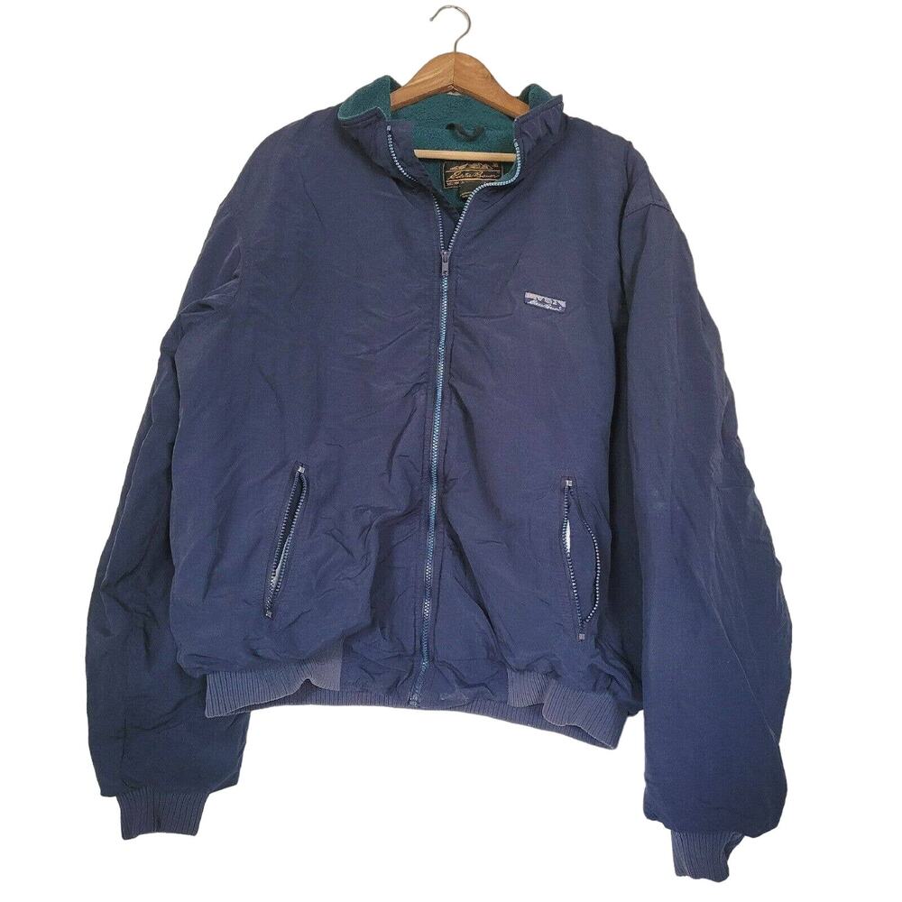 Vtg Eddie Bauer Bomber Jacket Men XL Tall Navy Gorpcore Fleece Lined Embroidered